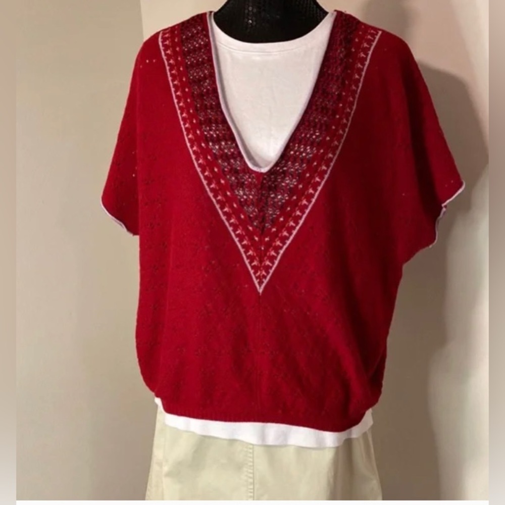 Free People Ruby Red Oversized Pullover V Neck Pr… - image 8